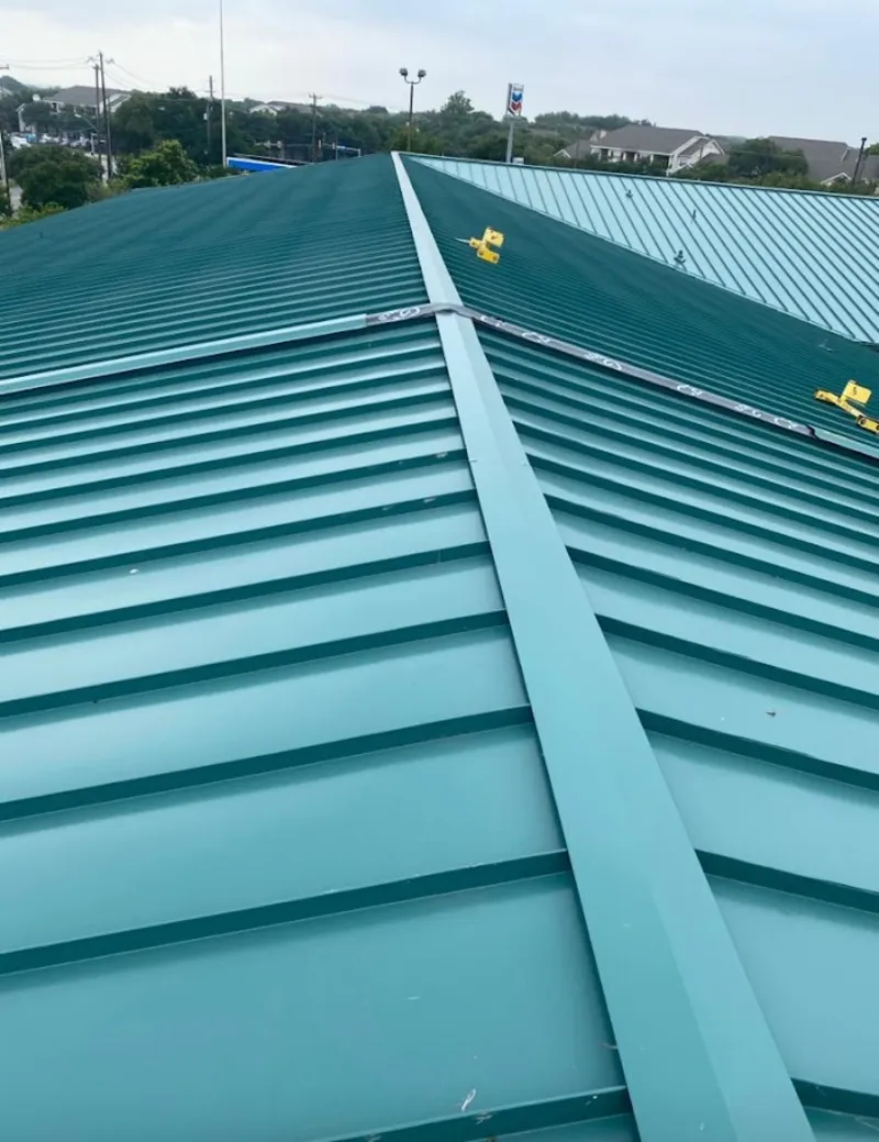 Green commercial metal roof ridge and valley for Metal Roof Repair in Ladera Heights
